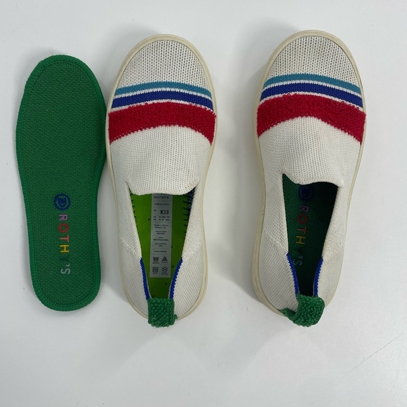 Rothy's Lollypop Slip on white Sneakers with red stripe washable preppy size 13 - Picture 7 of 9